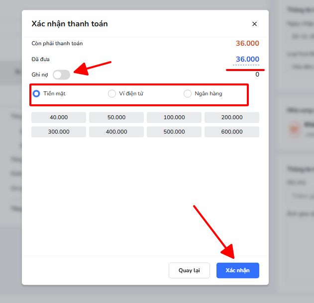Hoàn thành phiếu nhập và xác nhận thanh toán