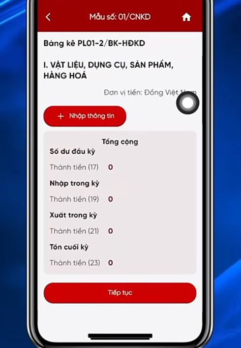 Điền thông tin về nhập, xuất, tồn hàng hóa trong kỳ