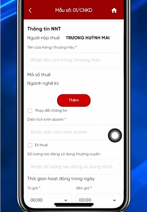 Điền thông tin liên quan đến hoạt động kinh doanh