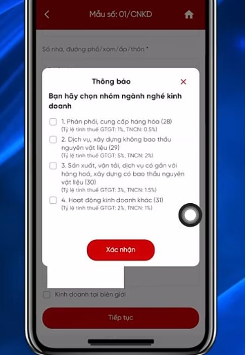 Chọn nhóm ngành nghề kinh doanh