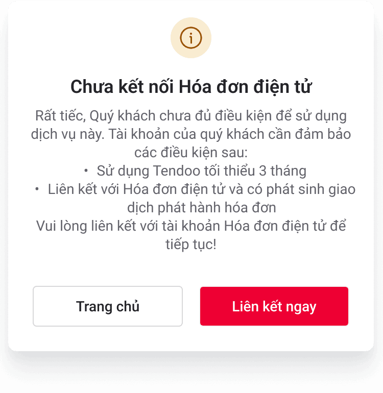 màn hình hiển thị thông báo điều hướng đi liên kết Hóa đơn điện tử