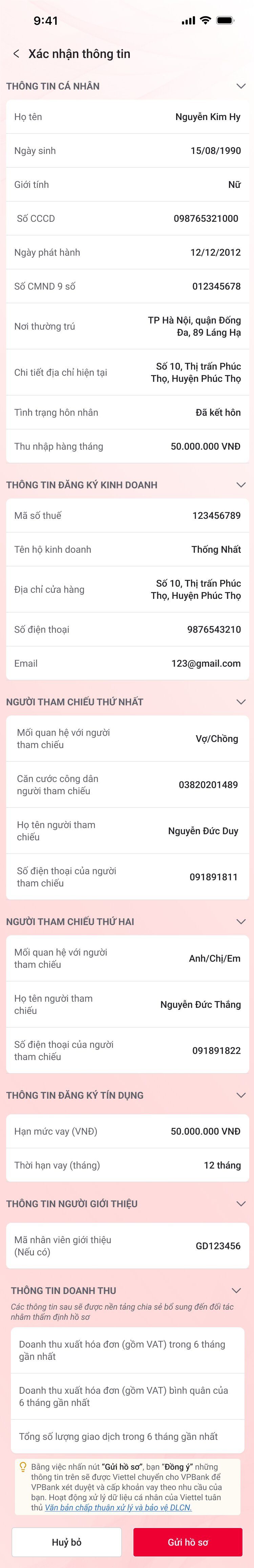 ấn nút “Gửi hồ sơ” để xác nhận