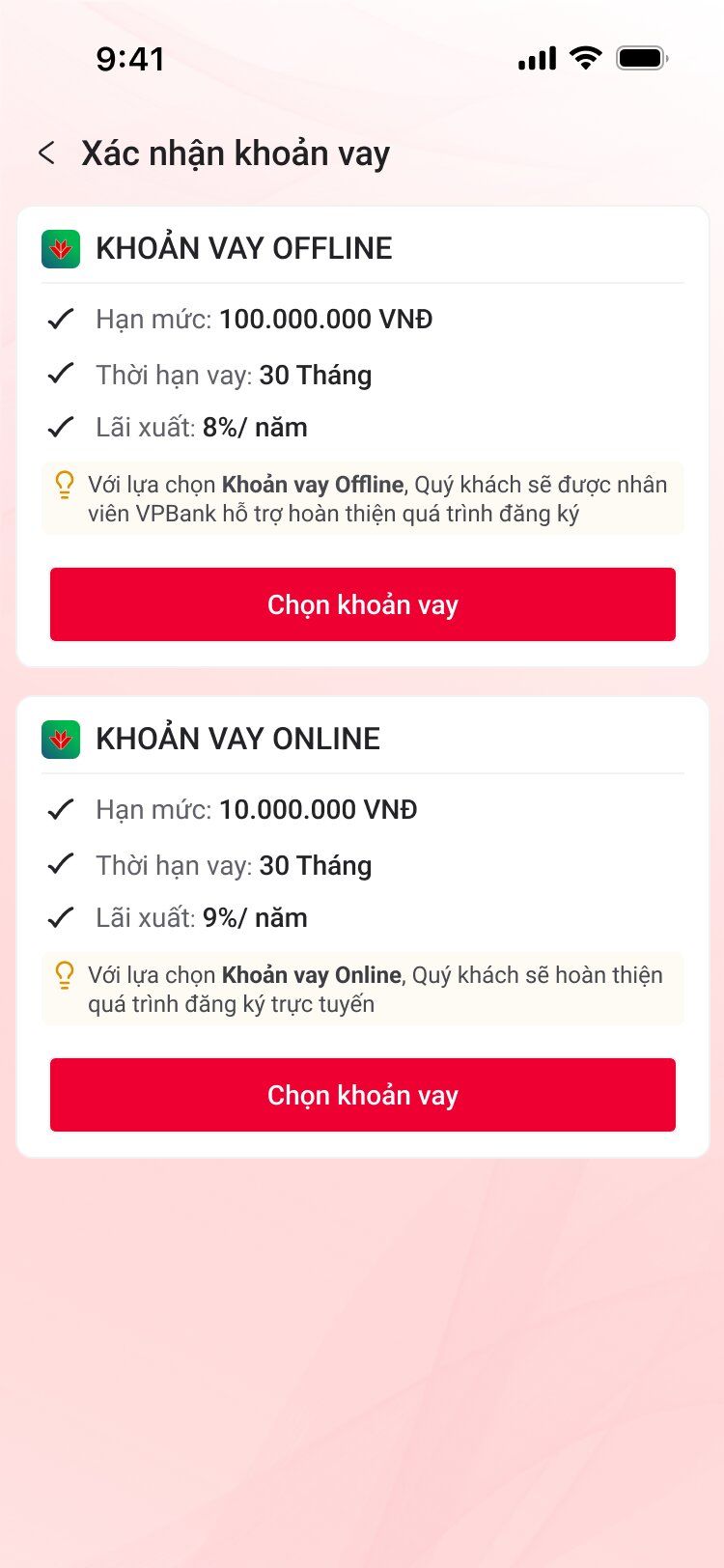 lựa chọn gói vay phù hợp