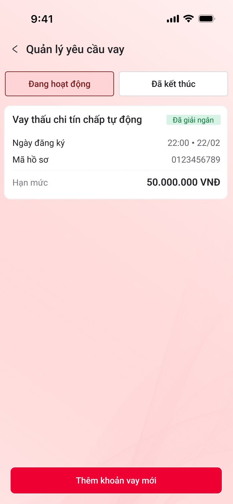 Truy cập chức năng Vay vốn