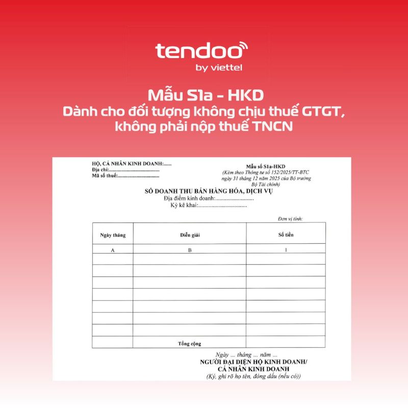 Mẫu S1a - HKD dành cho nhóm đối tượng không chịu thuế GTGT