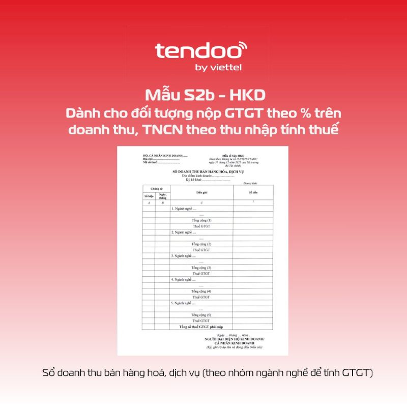Mẫu S2b - HKD dành cho đối tượng nộp thuế GTGT theo % doanh thu