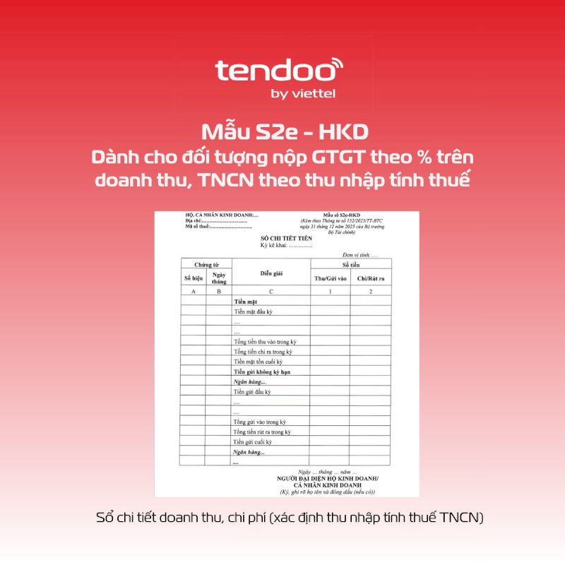 Mẫu S2e - HKD nhằm theo dõi dòng tiền của hộ kinh doanh