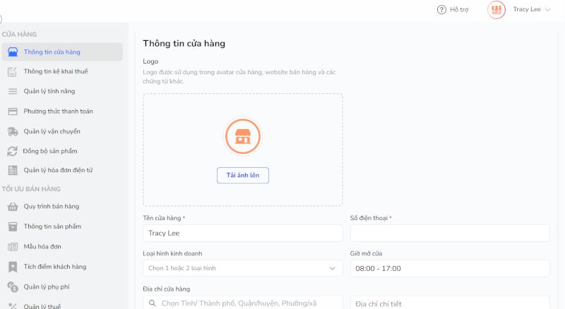 có thể cài đặt nhiều thông tin cho cửa hàng