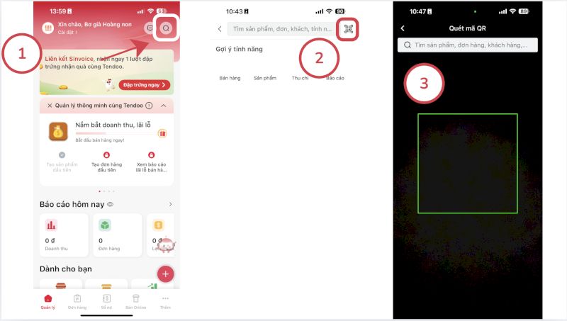 đăng nhập vào ứng dụng Tendoo và quét QR để đăng nhập vào phần mềm máy tính