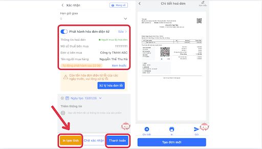 In hoặc gửi hóa đơn bán hàng trên Tendoo giúp đối soát thông tin dễ dàng