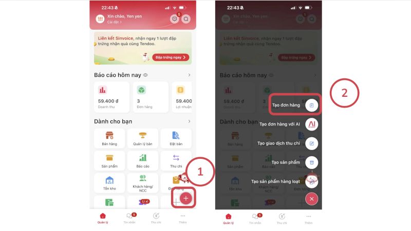 Truy cập chức năng tạo hóa đơn bán hàng