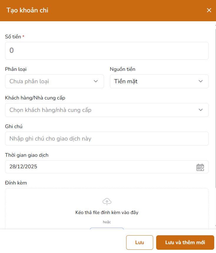 Điền các thông tin 