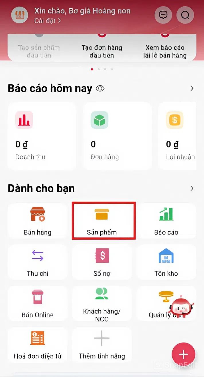 truy cập vào mục sản phẩm