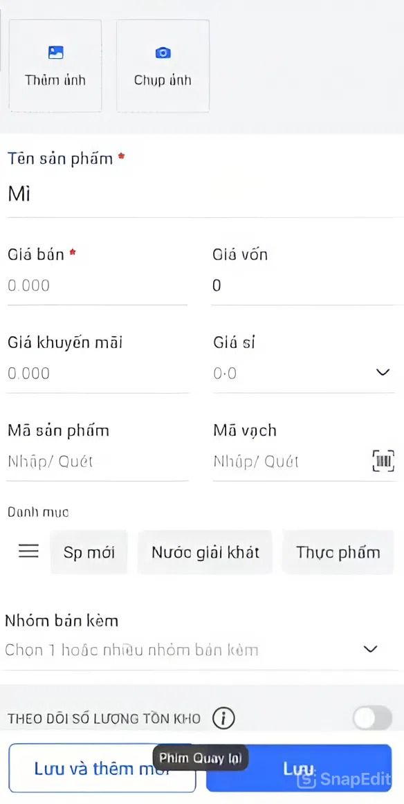 Nhập thông tin sản phẩm