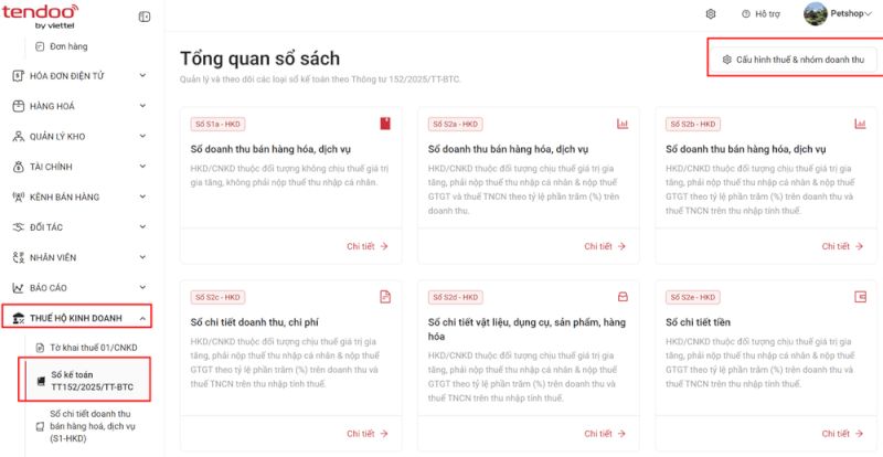 Tendoo tích hợp sẵn các mẫu sổ chuẩn do Bộ Tài chính ban hành