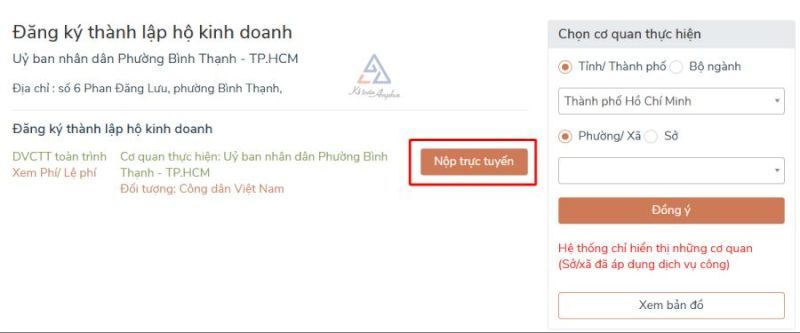 Tiếp theo, chọn “Nộp trực tuyến”.