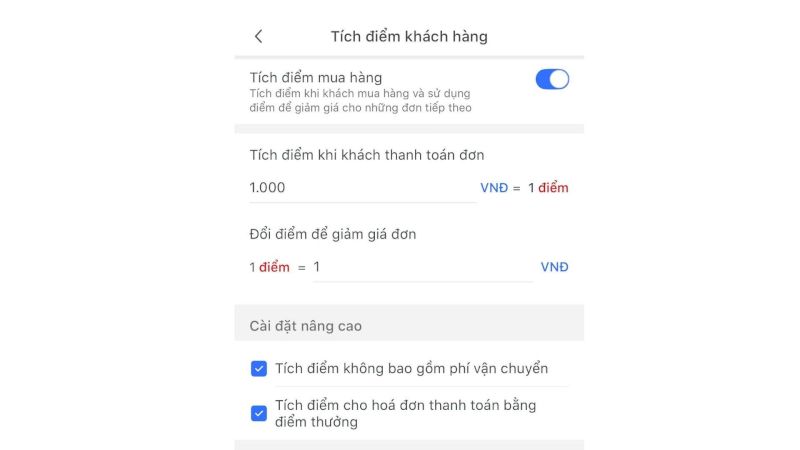 Cách tính điểm thưởng cho khách hàng trên Tendoo