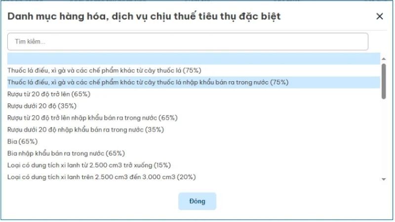 xem danh mục hàng hóa, dịch vụ chịu thuế tiêu thụ đặc biệt.
