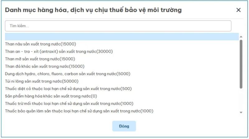 xem danh mục thuế bảo vệ môi trường