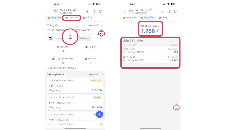 Xem lịch sử tích điểm của khách hàng